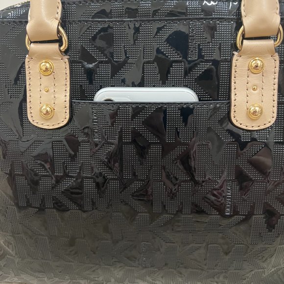 Michael Kors Shiny Black Monogram Satchel Bag - Picture 5 of 14